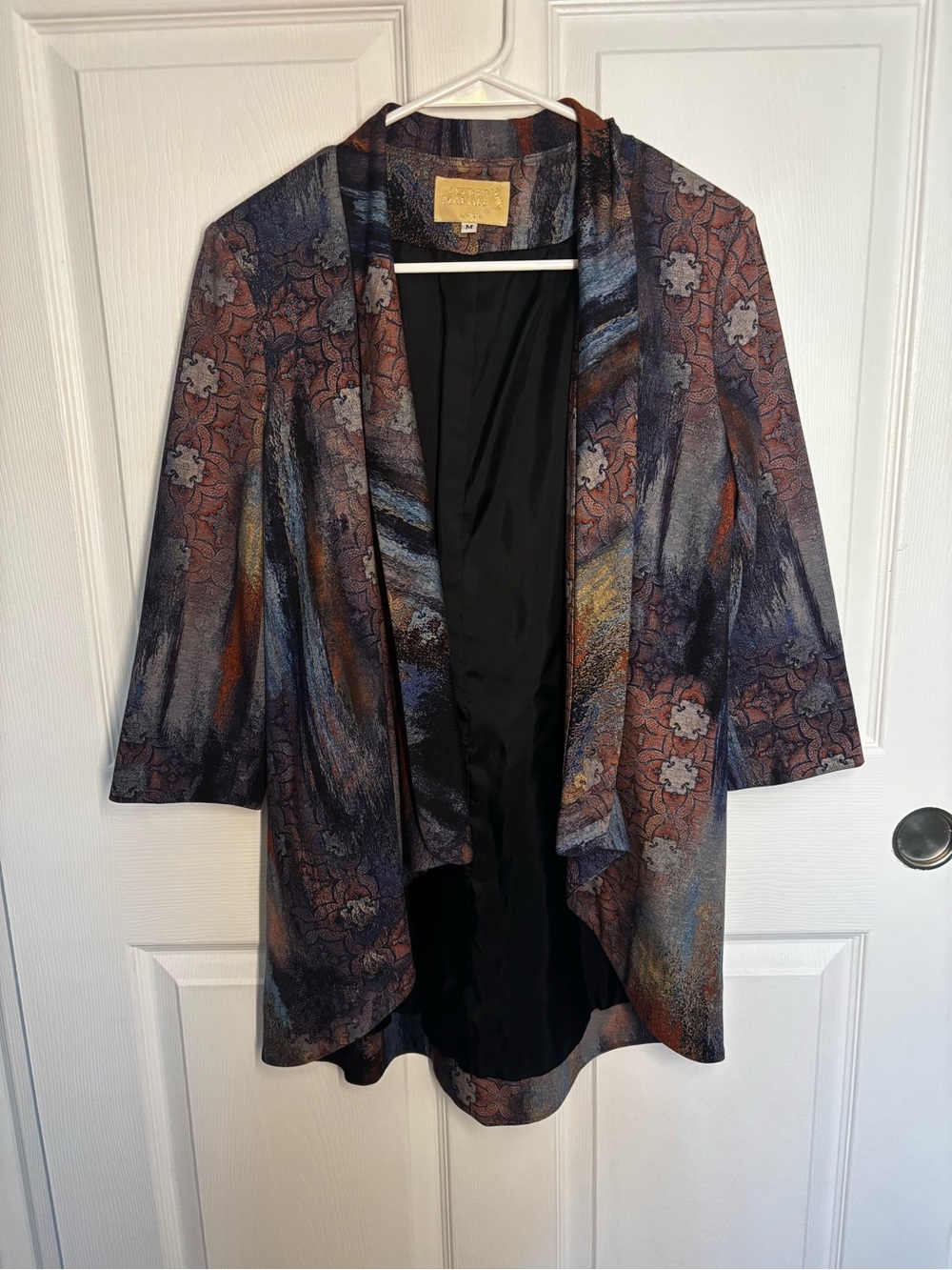 Alberto Makali Vintage-Style Abstract Print Open Front Blazer Jacket Medium